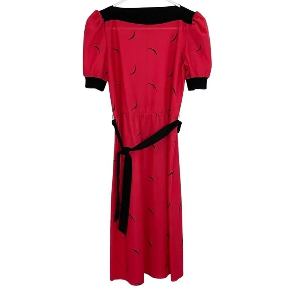Vintage 70s 80s Dress Womens Size XS Red Black Knee Length Lightweight Knit